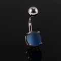 Detailed view of blue frosted resin stone on polished stainless steel belly button ring - 1.6x10x5x8mm / Dark Blue
