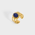 Adjustable golden stainless steel ring featuring a vintage oval lapis lazuli stone - Blue Stone Style (YYR023122-LA)