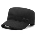 Black cotton cadet cap featuring flat top design and SPIRIT printed text detail - Black