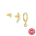 Three-piece gold S925 sterling silver earring set with sparkling zircon floral patterns - 3-Piece Set - Double Diamond Arch