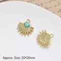 Detailed view of 20x20mm vintage sunburst alloy pendants with turquoise bead inlay - Style 6 Turquoise Half Sun (20*20mm)