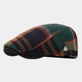 Detail of plaid ivy cap with metal buckle and premium black synthetic leather brim - Adjustable / Black