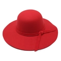 Detail of red wool felt fedora featuring a matching ribbon band and round brim - M (56-58cm) / Red