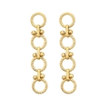 Elegant gold long chain earrings featuring four textured geometric circles on white background - Diamond Cut Texture Ring Chain (E1265-GO)