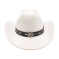 White felt cowboy hat with upturned brim and silver lion head metal ornament - One Size / White (Lion Head)