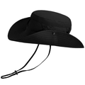 Black wide brim sun hat with adjustable wind cord for outdoor hiking and UV protection - Black