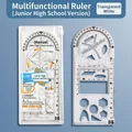 Transparent multifunctional geometric drawing ruler set with zipper storage case for students - Junior High Multifunctional Ruler