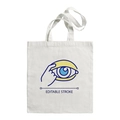 White canvas tote bag featuring blue evil eye and hand illustration on minimalist design - Eye Illustration H