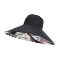 Sombrero de sol negro para mujer con forro floral tropical y ala ancha para el sol - Negro (8240)