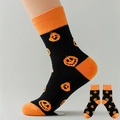 Halloween-Socken mit orangefarbenem Kürbismuster und passender Ferse und Spitze - Einheitsgröße 37-46 / Nr.03 Schwarzes Kürbisgesicht