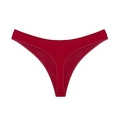 Deep red elastic low-waist thong for women with textured knit fabric on white background - Red