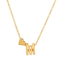 Polished 18K gold necklace with capital letter M and heart charm on a delicate chain - Letter M (10029)