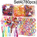Set of 780pcs colorful kids hair accessories including elastics, flower clips and snap pins - 780pcs In OPP Bag
