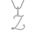 Detailed close-up of 18K white gold plated letter Z pendant with iced out pavé zircons - Letter Z / Silver (Pendant Only)