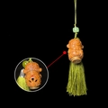 Handcrafted green sandalwood monkey pendant with intricate hollow carving and green tassel - Approx. 3.4x2.2cm / Green Sandalwood Little Wukong Style - No Aroma Pill