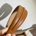 Padded brown PU leather headband featuring refined stitching and premium texture detail - Khaki