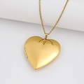 Gold heart-shaped locket pendant necklace with high-polish finish on white background - Smooth Heart 40*42/Gold