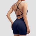 Tuta da yoga blu scuro schiena scoperta con spalline incrociate e arricciatura - S / Blu Notte