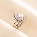 Close-up of adjustable double-band silver ring with teardrop white turquoise gemstone - Silver Base White Stone (J550-S-W)