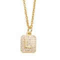 Gold plated necklace with rectangle sparkling zircon pendant featuring capital letter L - L