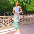 Women's slim fit sleeveless maxi dress featuring artistic blue wave and surfer print - S / Blue Sea Wave