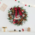 Ghirlanda di Natale con fiocco rosso pigne e scritta Merry Christmas su parete - Ghirlanda 40cm (Senza Luce)