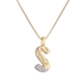 Two-tone gold plated necklace featuring letter S pendant set with sparkling zircon - S