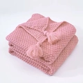 Pink chunky knit blanket with tassels and thick Nordic style woven texture for sofa - Pink