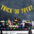Gold glitzerndes Trick or Treat Banner mit LED Lichterkette für Halloween Party Dekoration - SÜSSES ODER SAURES / Gold Glitzer