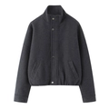 Dark grey stand collar bomber jacket with snap buttons and elastic hem in flat lay view - S / Dark Gray