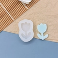 Detail of tulip-shaped silicone mold with finished blue resin craft on bamboo mat - Tulip Style (2)