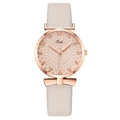 Fashion rose gold women's quartz watch with leather strap and elegant bow detail - Beige