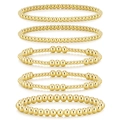 Set of 5 14k gold hematite beaded stretch bracelets with 4/6/8mm beads in a group stack - Set 02 Gold (5pcs)