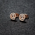 Minimalist rose gold at-sign stud earrings made of stainless steel for daily wear - @ Symbol Rose Gold