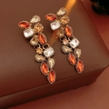 Detail of vintage teardrop earrings with orange marquise and champagne rhinestones - Silver Needle Earrings (Coffee)