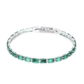Silver tennis bracelet featuring emerald-cut green cubic zirconia stones with square links - Green Baguette Cut Style (KB167199-KFC) / Silver