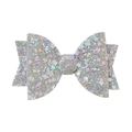 Fiocco decorativo argento scintillante con paillettes olografiche su sfondo bianco puro - Grigio