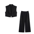 Dames zwarte tweedelige set met mouwloos vest en wijde broek met kanten accenten in zwart - XS / Zwart