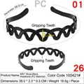 Black wavy plastic headband with non-slip teeth, PC material for women and girls - 4057 Glossy Black - PC
