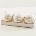 Set di tre palline di Natale a rete da 8cm con perline oro e argento in scatola chiara - 8cm Rete Oro