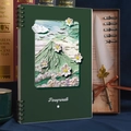 Artistieke groene B5 navulbare notitieboekset met veerpen en reliëf bergcover ontwerp - A5 [Horizontale Lijn] 1 Boek/60 Vellen / Donkergroen