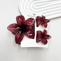 Three-piece set of dark red plumeria flower hair claws with a translucent finish - Crimson Set (including Cards)