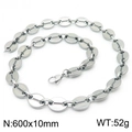 Silver stainless steel coffee bean link chain necklace with lobster clasp 600x10mm size - Style A Steel Color Necklace 60cm (KN228723-Z)