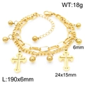 Gold double-layered stainless steel chain bracelet with beads and cross pendant - Style F Gold (KB187012-Z)