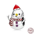Sterling silver Christmas snowman charm bead with red enamel and purple zircon stones - Snowman Charm-Purple Zirconia