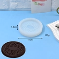 Detail view of round 11cm silicone cookie mold with intricate embossed geometric patterns - Classic Sandwich Biscuit Mold