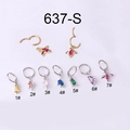 Roestvrijstalen piercing ring met kleurrijke dolfijnvormige zirkonia hangers - 1# Stijl (Zilveren Hoop Geel Zirkonia) / Zilver