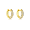 925 sterling silver huggie hoop earrings with double row cubic zirconia in gold - Gold with White Stone