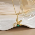 Elegant gold hummingbird pendant necklace with emerald green stone and white zircon stones - FN0108 Emerald Green Bead Chain Hummingbird