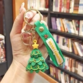 Green Christmas tree silicone keychain with gold clasp and Merry Christmas wrist strap - Christmas Tree (Gold Keychain)